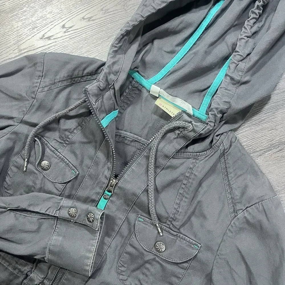 Athleta‎ Womens Jacket Small Gray Asphalt Anytime Anorak 2013 Roll Sleeve Boho